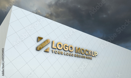 Logo Mockup 3D Sign façade Building 3d Rendered