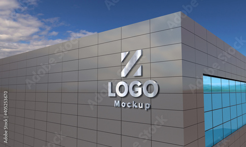 Logo Mockup 3D Sign façade Building 3d Rendered
