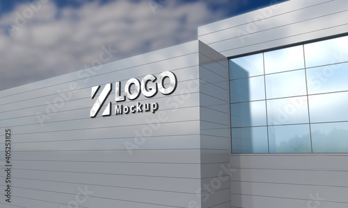 Logo Mockup 3D Sign façade Building 3d Rendered