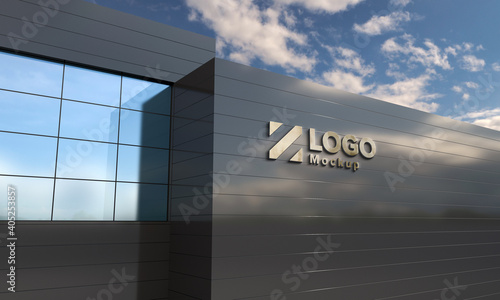 Logo Mockup 3D Sign façade Building 3d Rendered