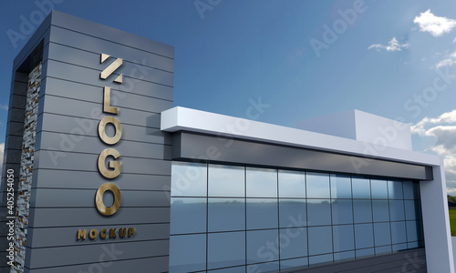 Logo Mockup 3D Sign façade Building 3d Rendered