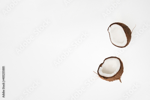 minimalistic design with copy space of cocnuts nuts raw ripe tropical food