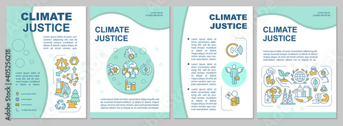 Environment pollution brochure template. Flyer, booklet, leaflet print, cover design with linear icons. Climate justice. Vector layouts for magazines, annual reports, advertising posters