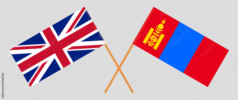 Crossed flags of the UK and Mongolia