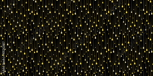 Abstract Seamless Pattern with Golden Drops. Vector Monochrome Minimalist Illustration of Gold Drops on Black Background
