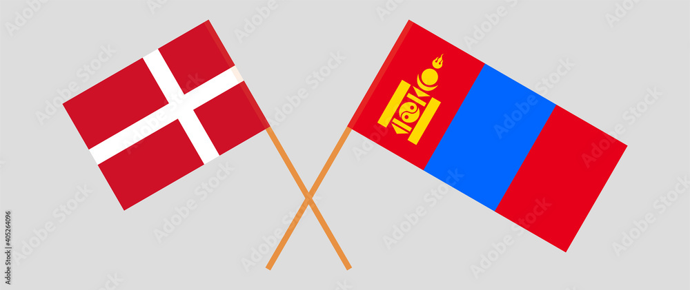 Crossed flags of Denmark and Mongolia