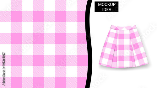 Pink Classic Tartan square Vector Seamless Pattern For Decoration, Fashion, Wallpapers, and prints., White With square skirt Mockup Premium Vector.
