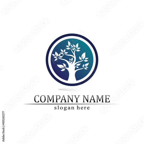 Tree leaf vector and green logo design friendly concept nature and healthy