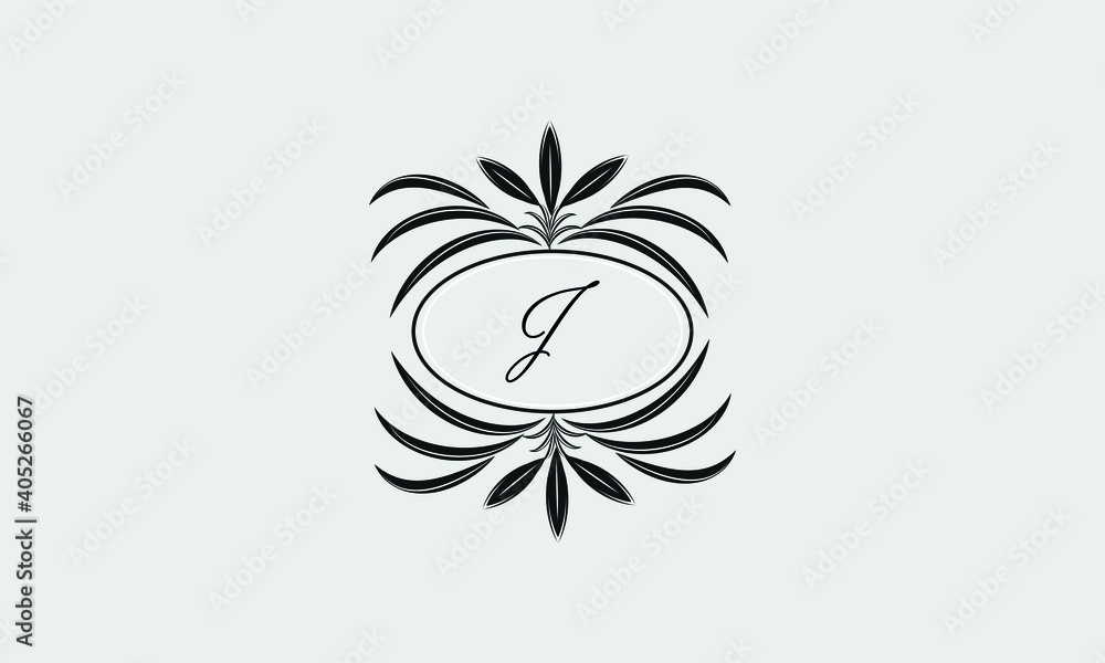 Vector logo design in trendy linear style. Floral monogram with the letter J in the center or space for the text of the letter - an emblem for fashion, beauty and jewelry industry, business Vector logo design in trendy linear style. Floral monogram with the letter J in the center or space for the text of the letter - an emblem for fashion, beauty and jewelry industry, business
