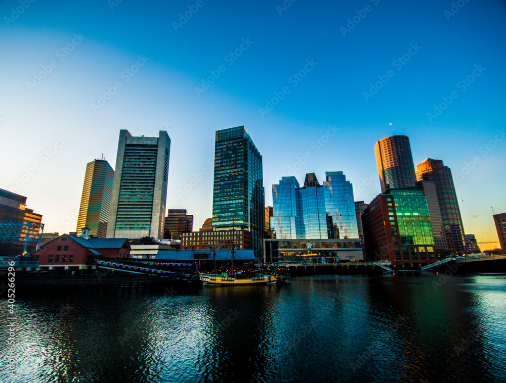 Obraz premium Boston city skyline. Buildings, architecture. 2021