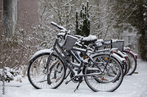 bicycles in the snow