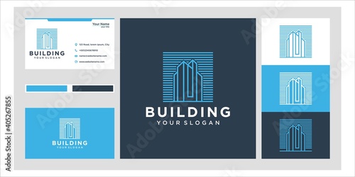Construction with line art style logo design and business card