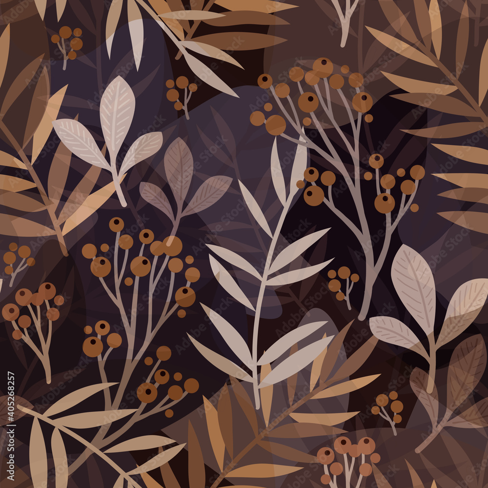 Stylized abstract seamless pattern with graphic floral elements for fabric design, packaging and wallpapers. Stylized abstract seamless pattern with graphic floral elements for fabric design, packaging and wallpapers.