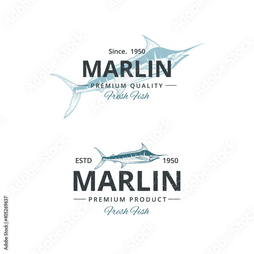 Vintage marlin fish logo template for restaurant