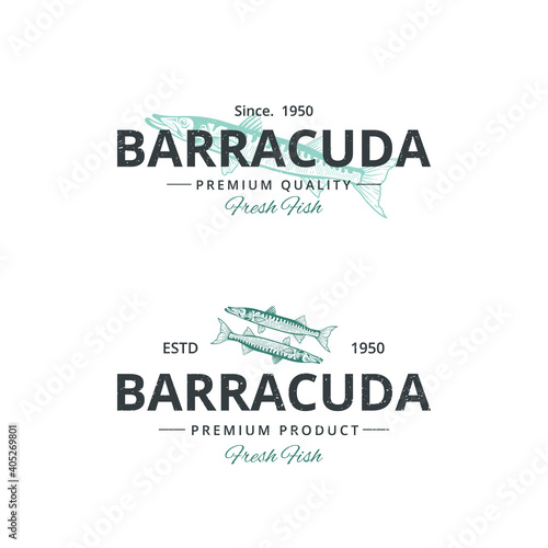 Vintage barracuda fish logo template for restaurant