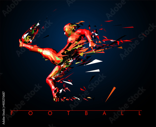 Football concept. Low-poly football player which consists of dynamic lines and polygons.