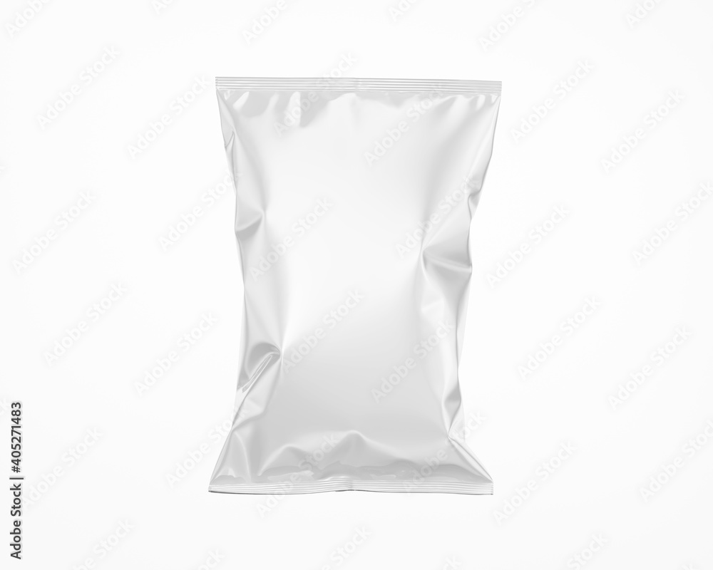 White Glossy Snack Package Mockup - Isolated on White, Front View White Glossy Snack Package Mockup - Isolated on White, Front View