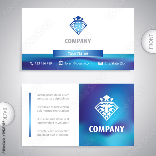 Business card template. Lion head symbol for strong and successful companies. Concept for business and commerce. photo