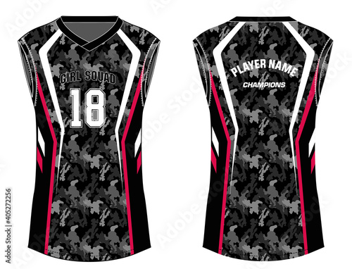 Camouflage Women Sleeveless Tank top Sports t-shirt Jersey design concept Illustration suitable for girls and Ladies for Volleball jersey, netball, Football, badminton soccer and tennis