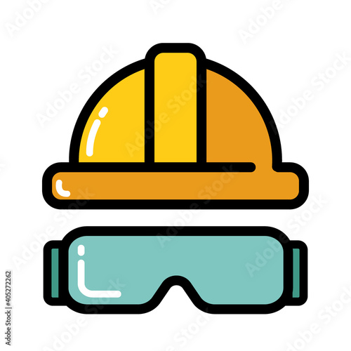 Yellow helmet glasses icon vector