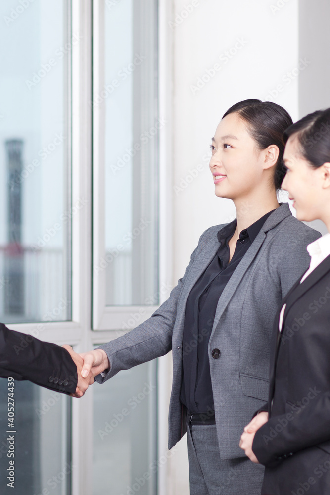 Business man shaking hands with business woman Business man shaking hands with business woman