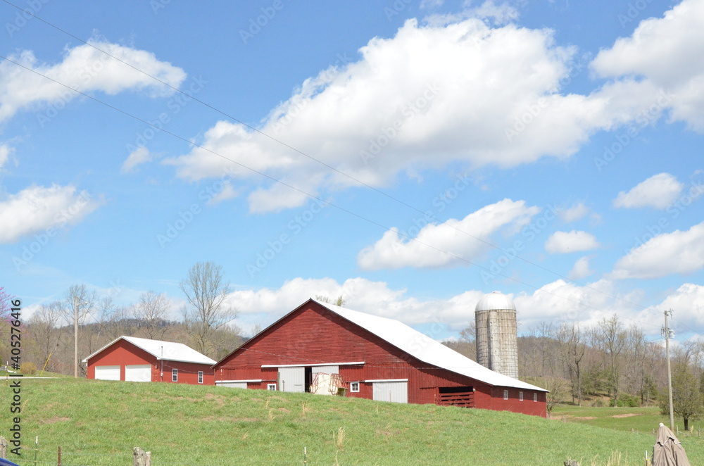 Red Barn with blue sky with clouds Red Barn with blue sky with clouds