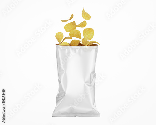 White Opened Glossy Snack Package Mockup - Isolated on White, Front View