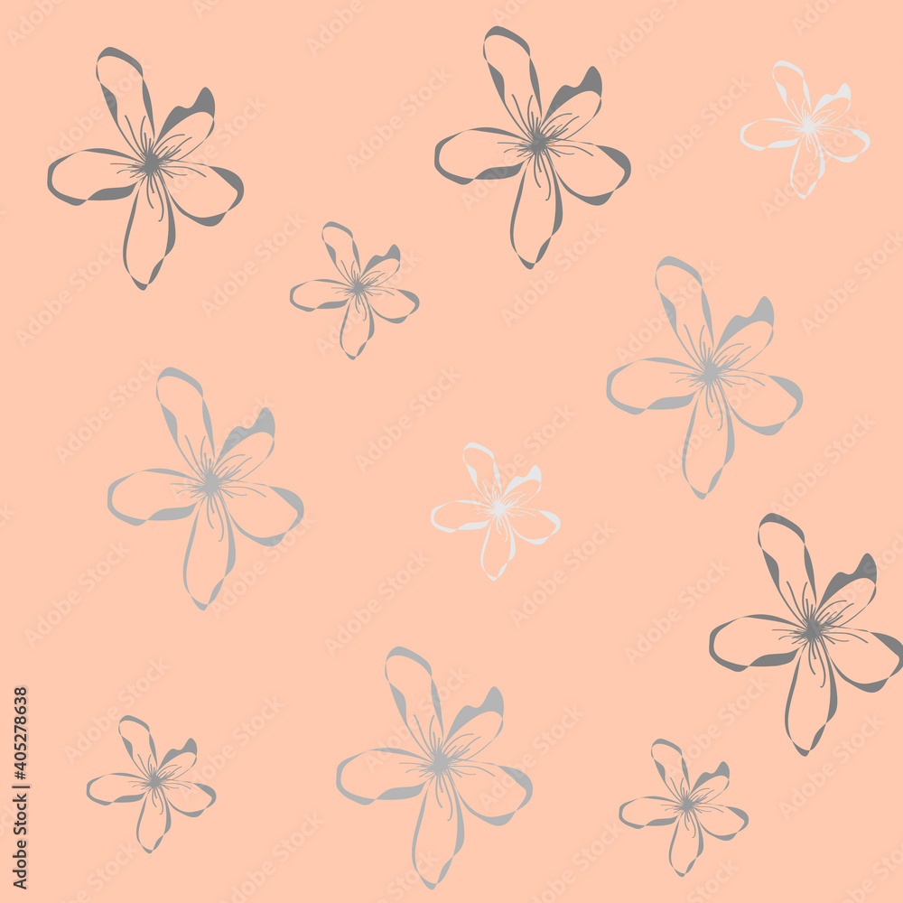 Seamless pattern with hand drawn abstract blooming flowers in doodle style,simple floral illustration,tender print for wallpaper and wrapping paper,cover and interior design on light background