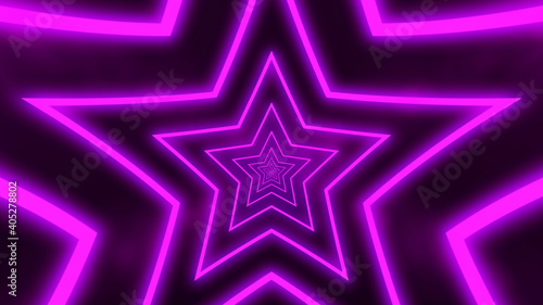 Abstract digital background with neon purple stars. Abstract tunnel, portal.