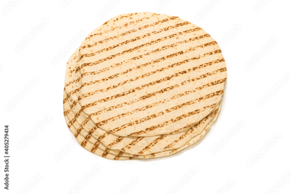 Grilled pitta bread isolated on white background. Grilled pitta bread isolated on white background.