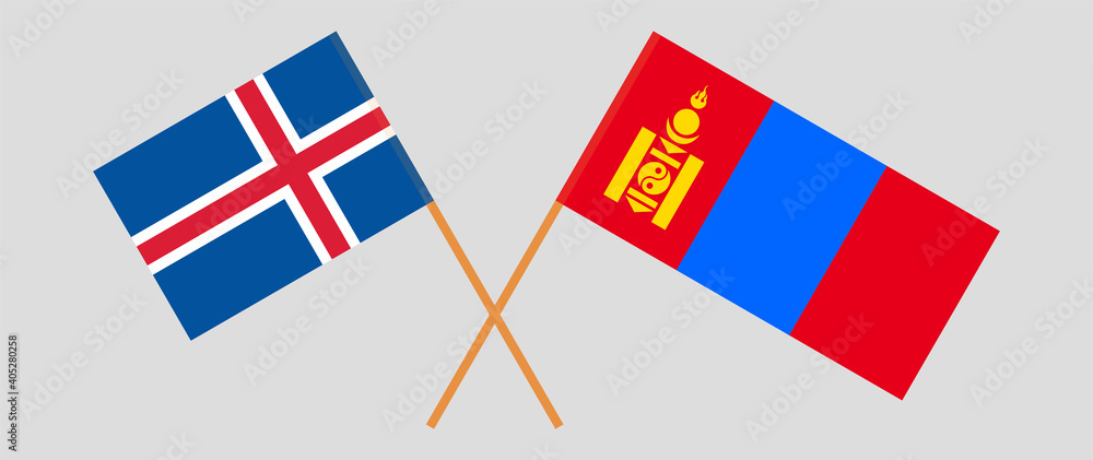 Crossed flags of Iceland and Mongolia