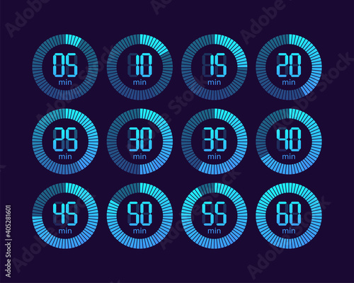 Collection with chronometer timer collection for web design. Clock face. Vector illustration.