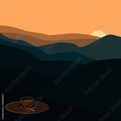 Mountain and coffe in the morning