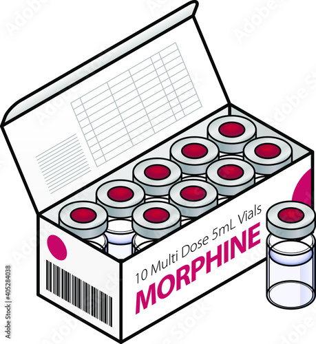 A box of 10 morphine vials.