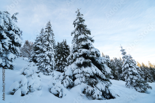 Beautiful 2021 winter landscape view in the Carpathian Mountains, Romania