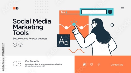 Landing page template of Social media marketing. Modern flat design concept of web page design for website and mobile website. Easy to edit and customize. Vector