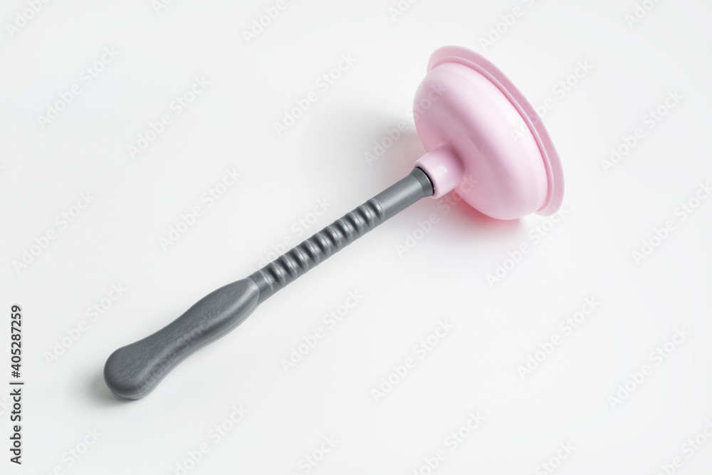 Top view of grey pink plunger on white background. Top view of grey pink plunger on white background.