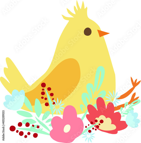 Happy Easter vector illustrations . chicken with eggs icons decorated with flowers on a white background . Chicken in the nest on a white background