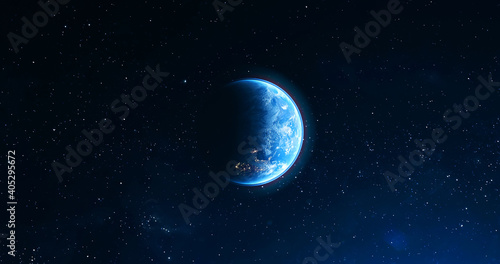 Beautiful planet Earth from space. 4K rotating animation. Clip contains space  planet  galaxy  stars  cosmos  sea  earth  globe. 3D Render animation. Images from NASA