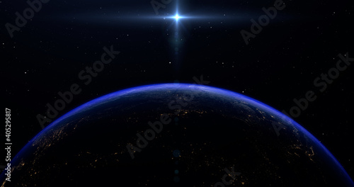 Sunrise stars, Venus, Sirius, earth from space, 3d space,, stars, solar system, dawn from space, the atmosphere of the earth photo