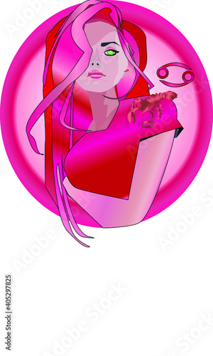 Cancer zodiac horoscope sign vector logo cute cartoon woman glamourous