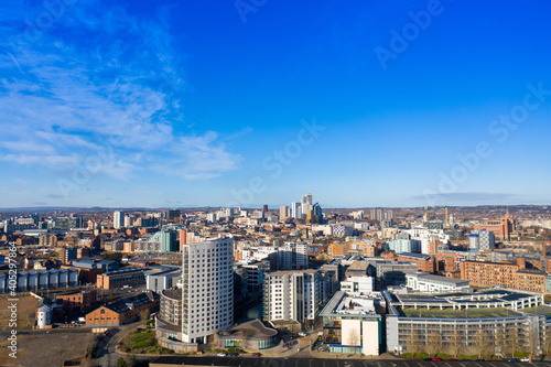 Aerial photo of the Leeds City Centre taken from the area known as The Leeds Dock taken in the winter time in a bright day © Duncan