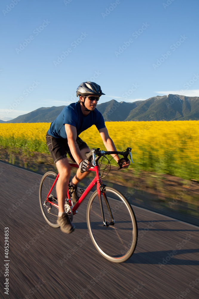 USA, Montana, Kalispell, Cyclist captured in motion USA, Montana, Kalispell, Cyclist captured in motion