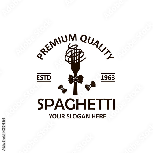 emblem of fork with spaghetti isolated on white background
