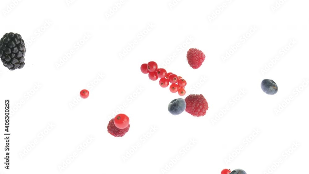 berries mix fly and rotate slow motion video, mix of raspberries, blackberries, blueberries and currants, on white background, fruit explosion berries mix fly and rotate slow motion video, mix of raspberries, blackberries, blueberries and currants, on white background, fruit explosion