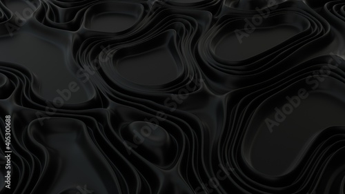 Abstract minimalistic background with black noise wave field. Detailed displaced surface. Modern background template for documents, reports and presentations. Sci-Fi Futuristic. 3d rendering