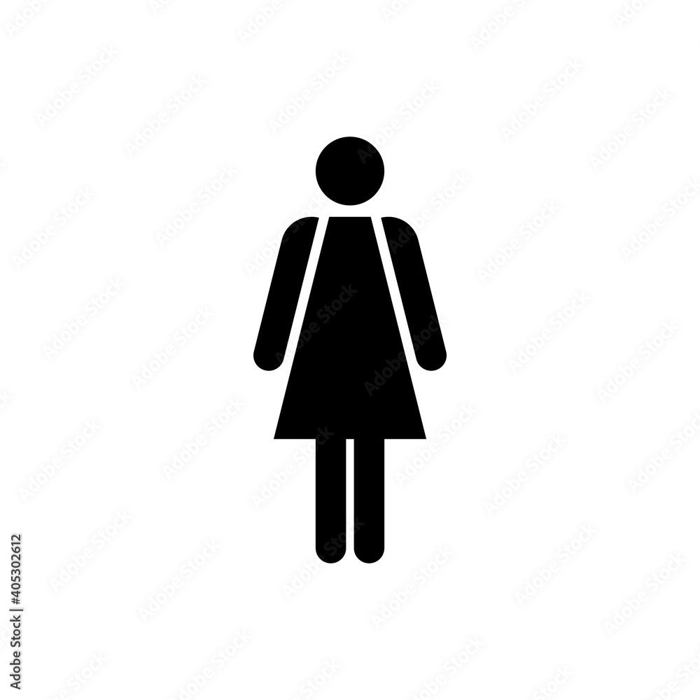 Woman simple icon. Female sign for restroom. Girl WC pictogram for bathroom. Vector toilet symbol Woman simple icon. Female sign for restroom. Girl WC pictogram for bathroom. Vector toilet symbol