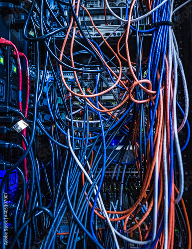 Close up of tangled colorful cables
