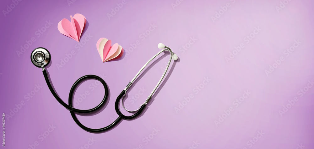 Medical worker appreciation theme with hearts and a stethoscope Medical worker appreciation theme with hearts and a stethoscope