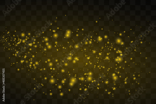 Dust white. White sparks and golden stars shine with special light. Vector sparkles on a transparent background. Christmas abstract pattern. Sparkling magical dust particles © David